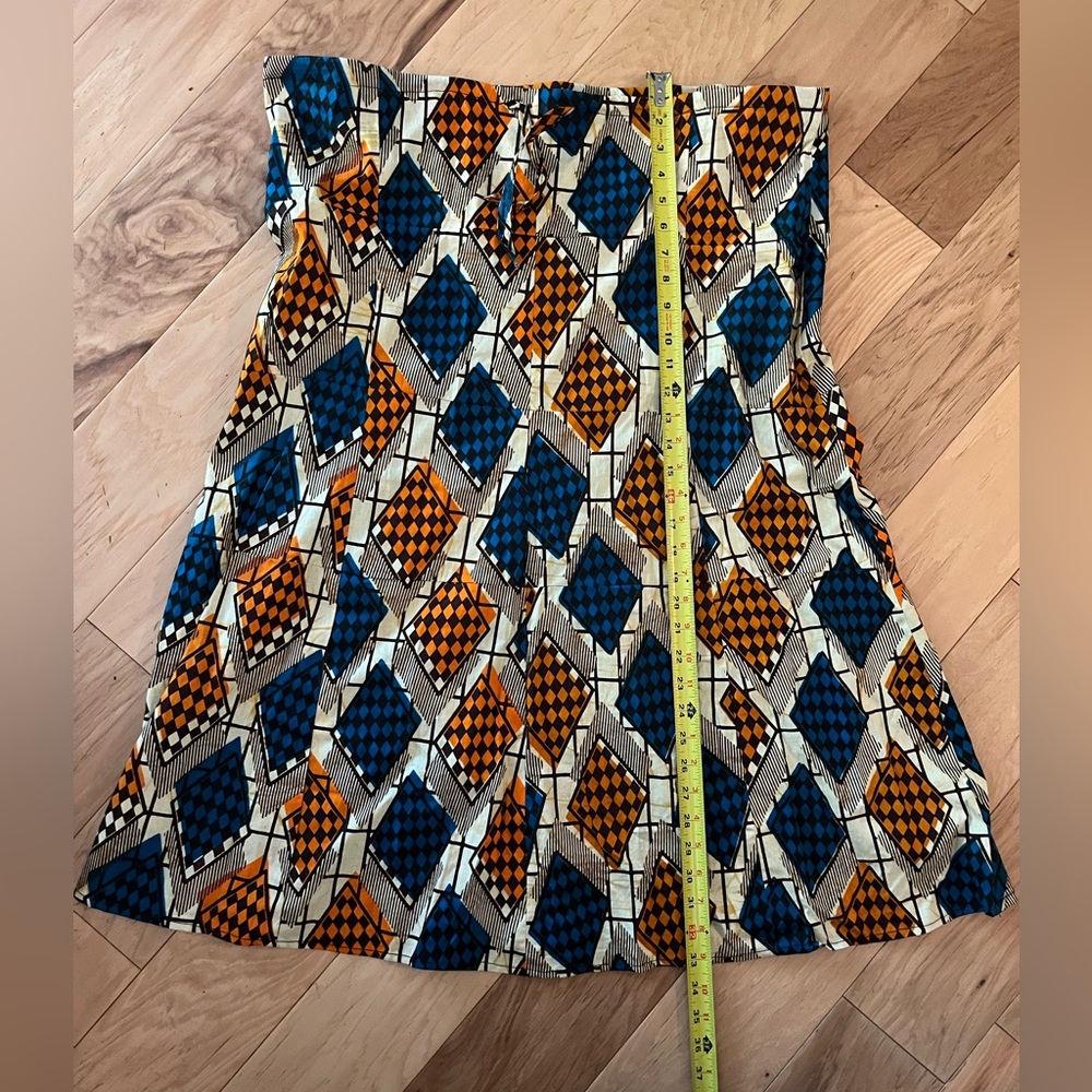 Handmade Wax Print Fabric African Drawstring Skirt: 43" Waist - 33" Length
